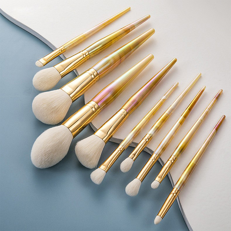 Customized Makeup Brushes 10pcs Lucite Illusion Crystal Silk Loose Powder Brushes Blush Brushes oem